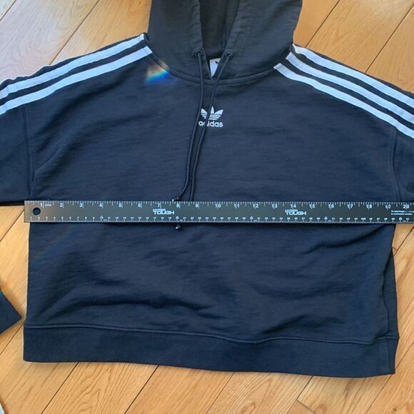 Adidas Crop Hooded Sweatshirt black with 3 stripes size small - Picture 4 of 11